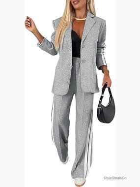 Two Piece Striped Blazer and Pants Set Business Casual